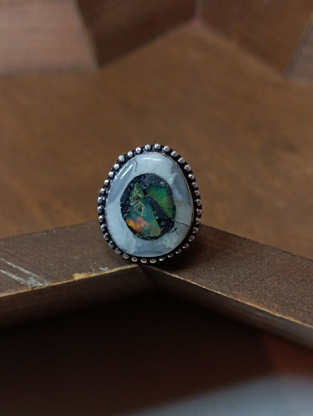 Opal-Inlay Oval Statement Ring - Green Multi